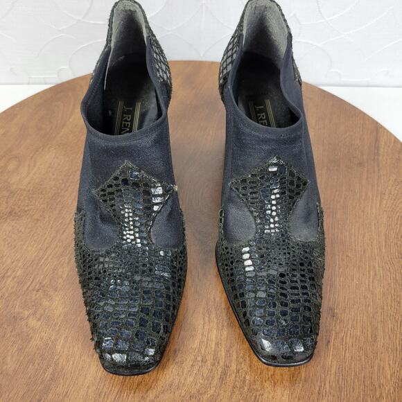 J Renee Women's Shoes 7 Black Leather Reptile Embossed Slip On Block Heel Bootie - Picture 6 of 16